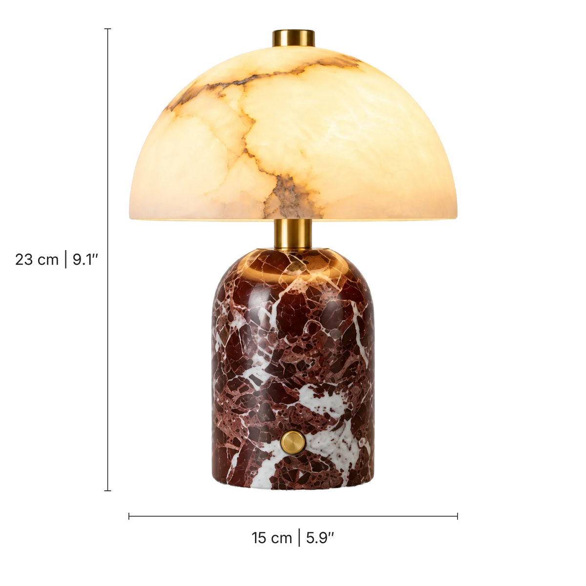 Corvina Marble Cordless Table Lamp, Red, dimensions