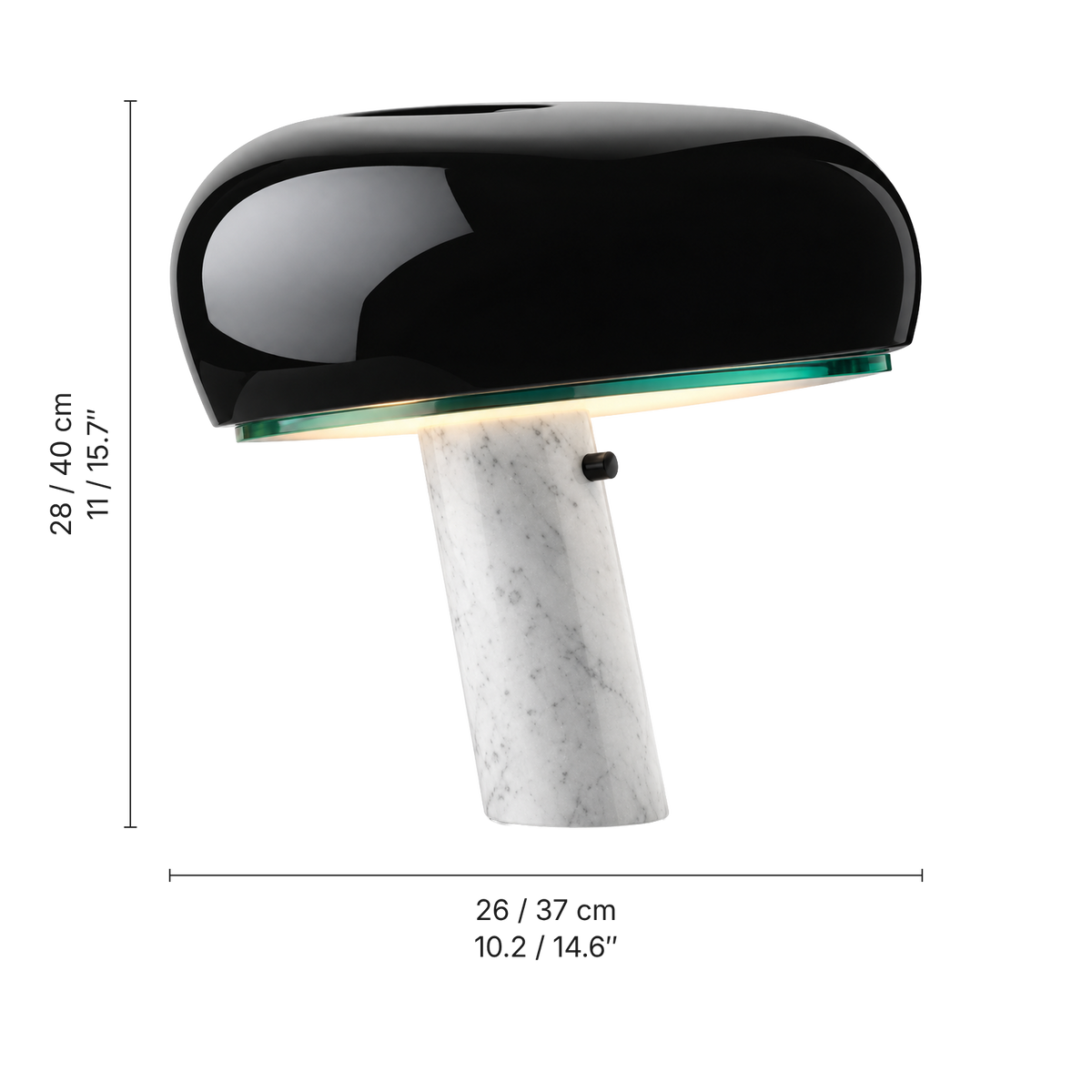 Cupola White Marble Table Lamp, Black Shade, dimensions