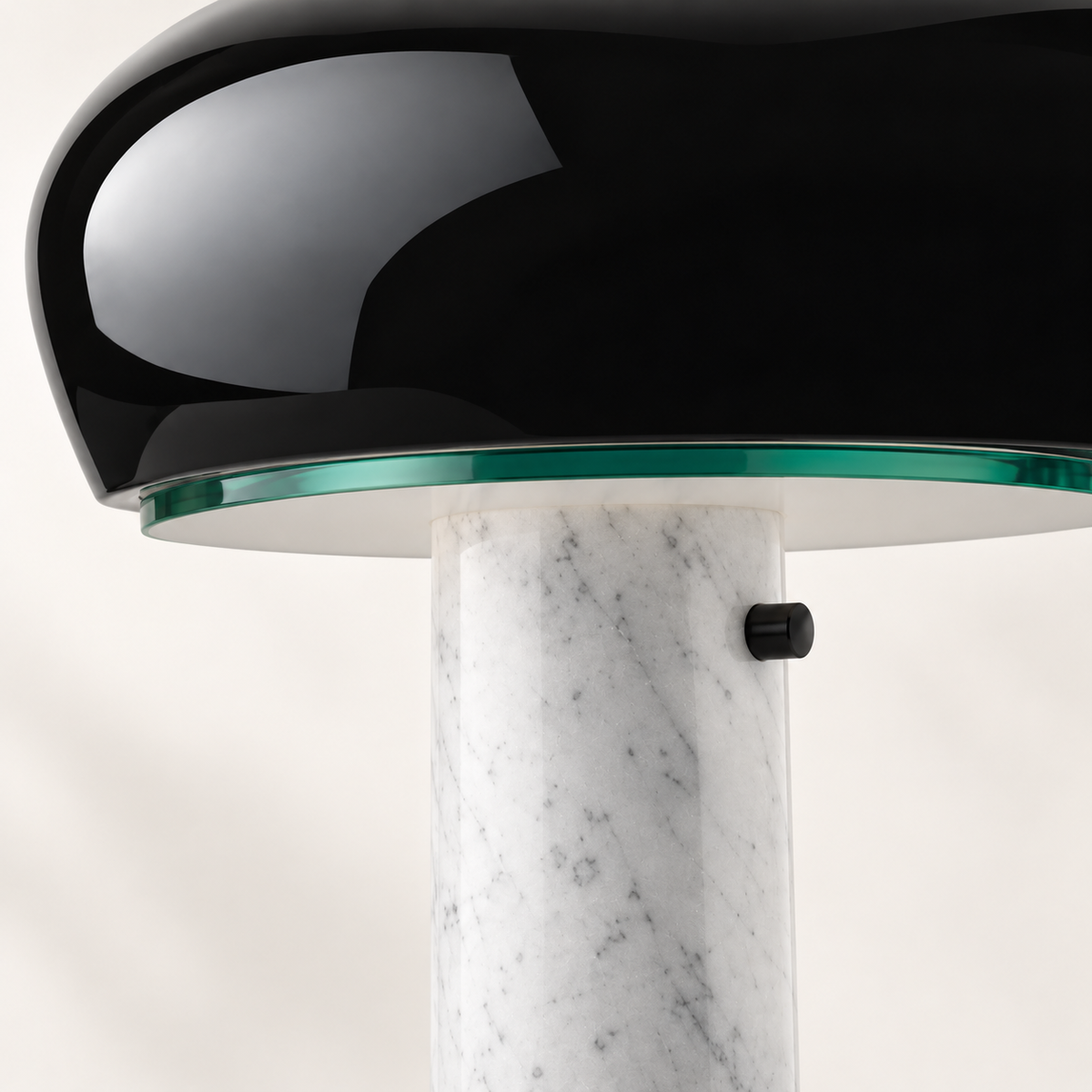 Cupola White Marble Table Lamp, black shade, studio photo