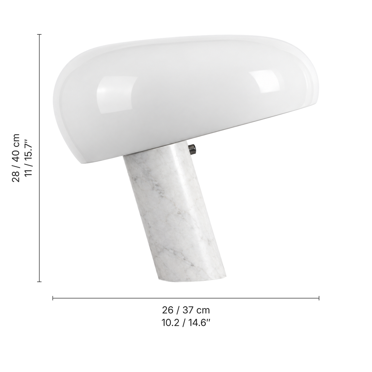 Cupola White Marble Table Lamp, White Shade, dimensions