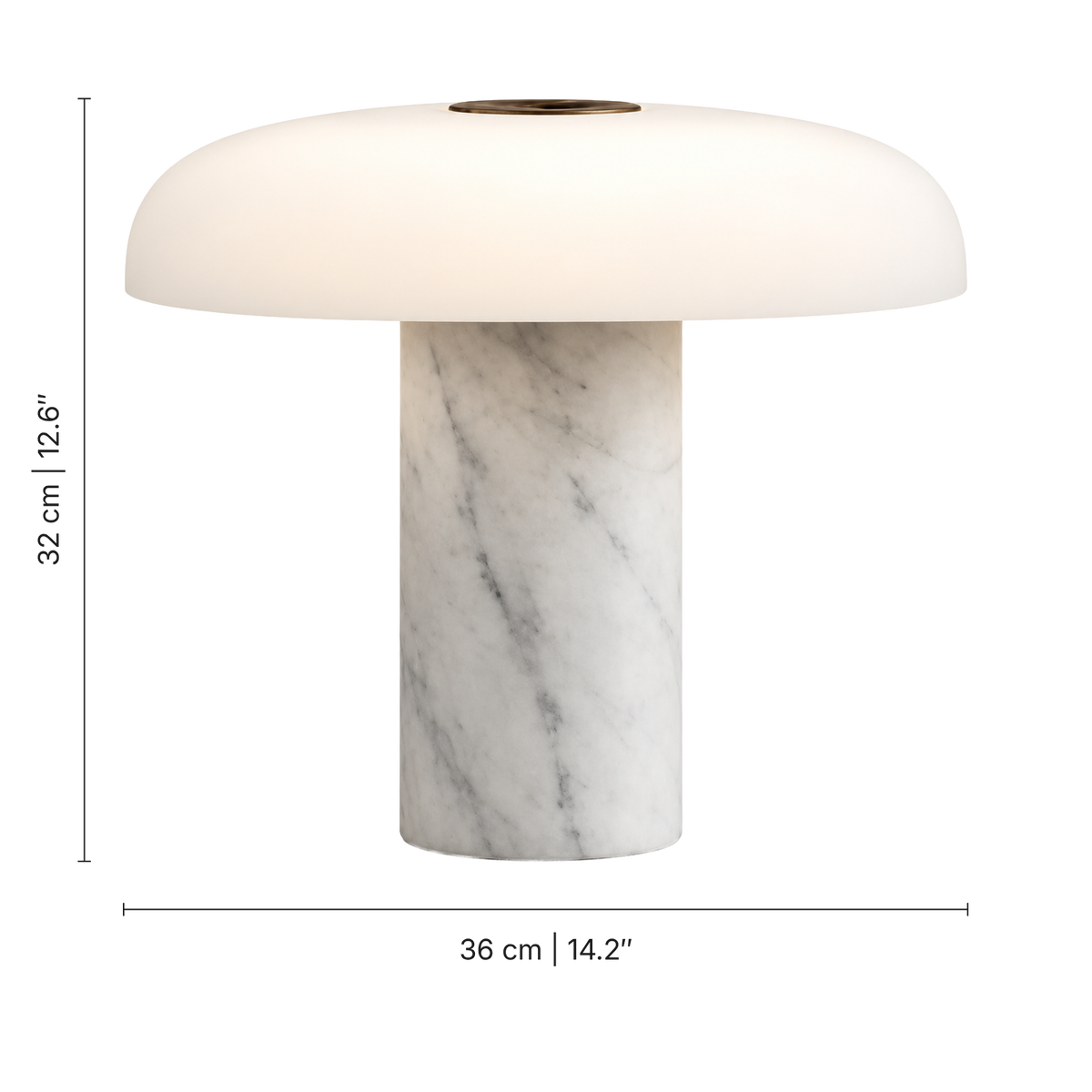 Pelar Marble Glass Table Lamp, White, dimensions