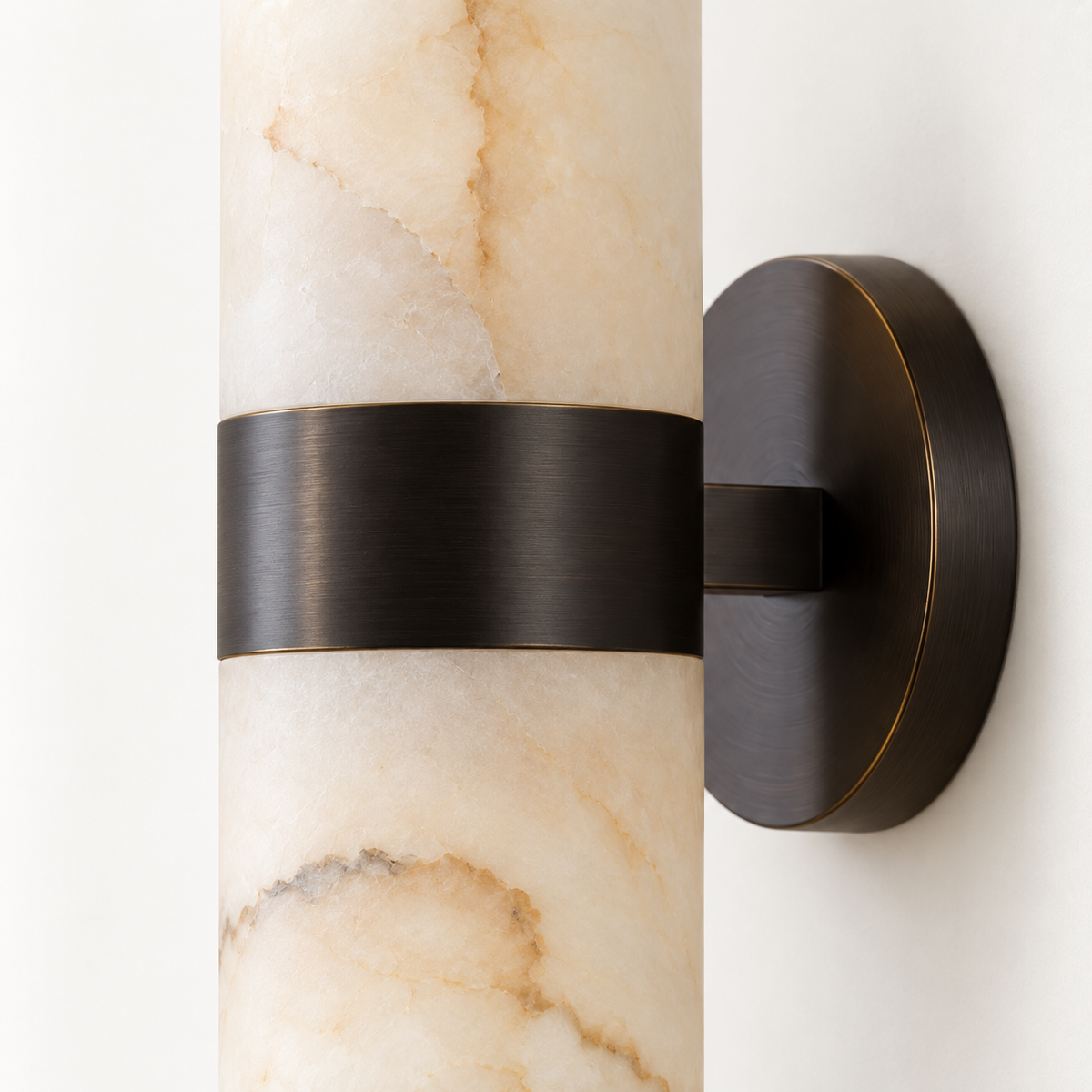 Sirio Alabaster Cylinder Wall Light, black finish, studio photo